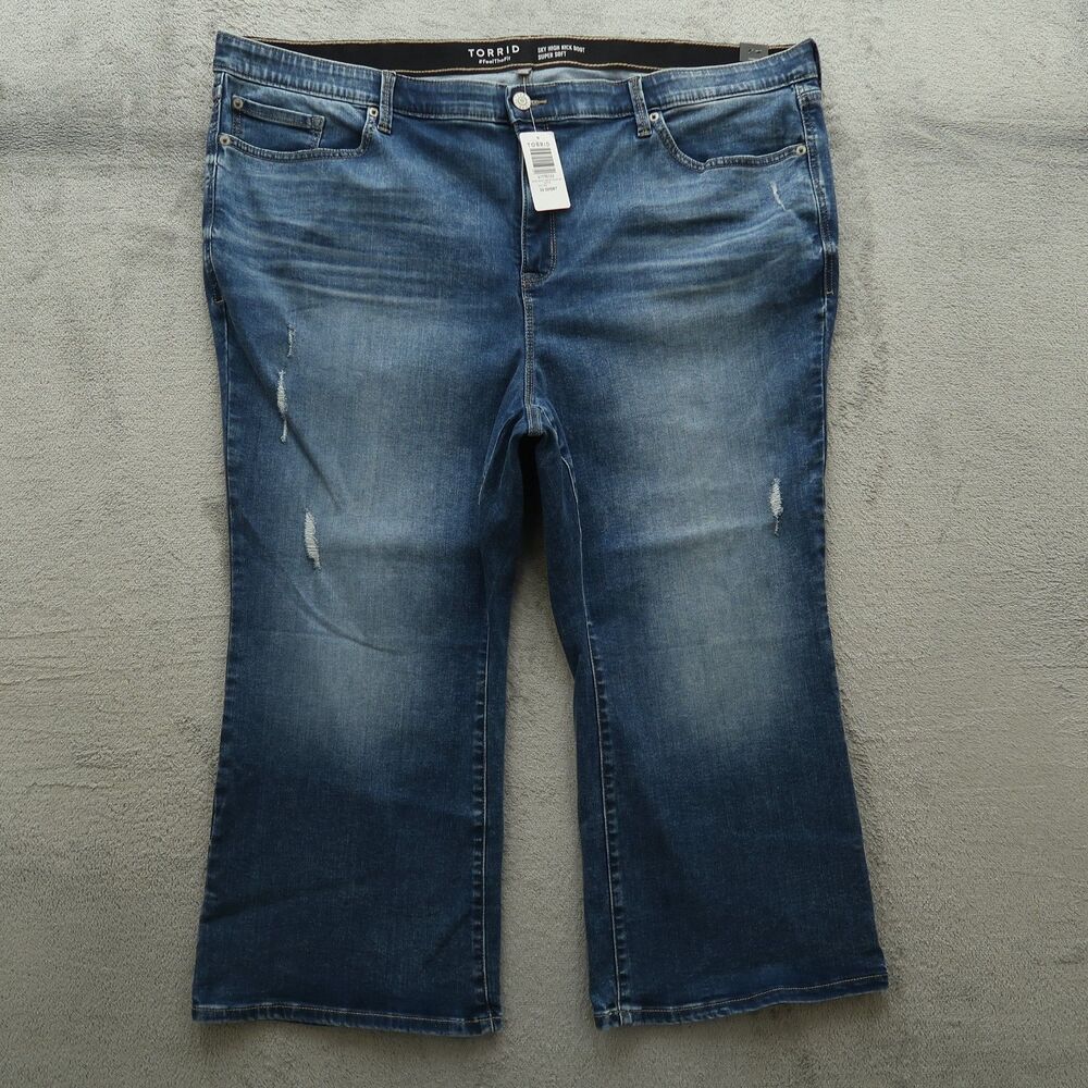 Torrid Jeans Women's 26S Sky High Kick Boot Denim 23.5" Inseam Distressed NWT